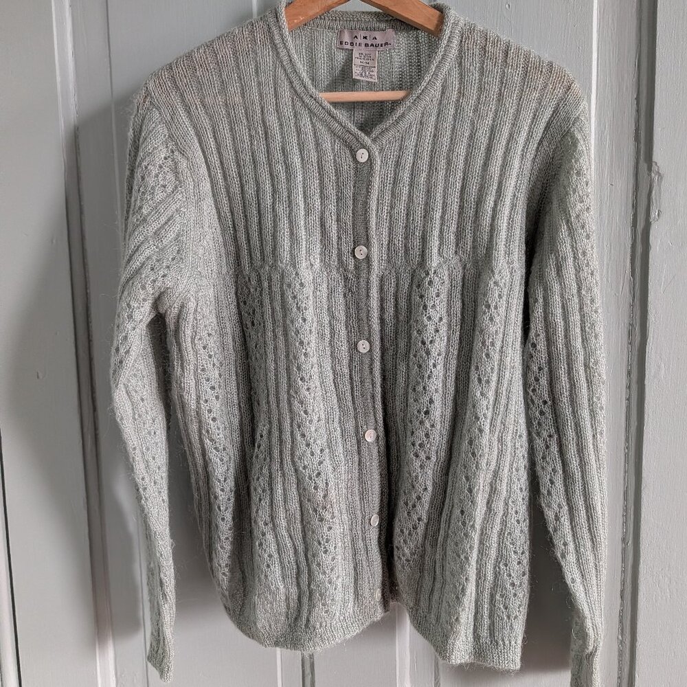 Eddie Bauer Light Sage Green Knit Button-Front Cardigan